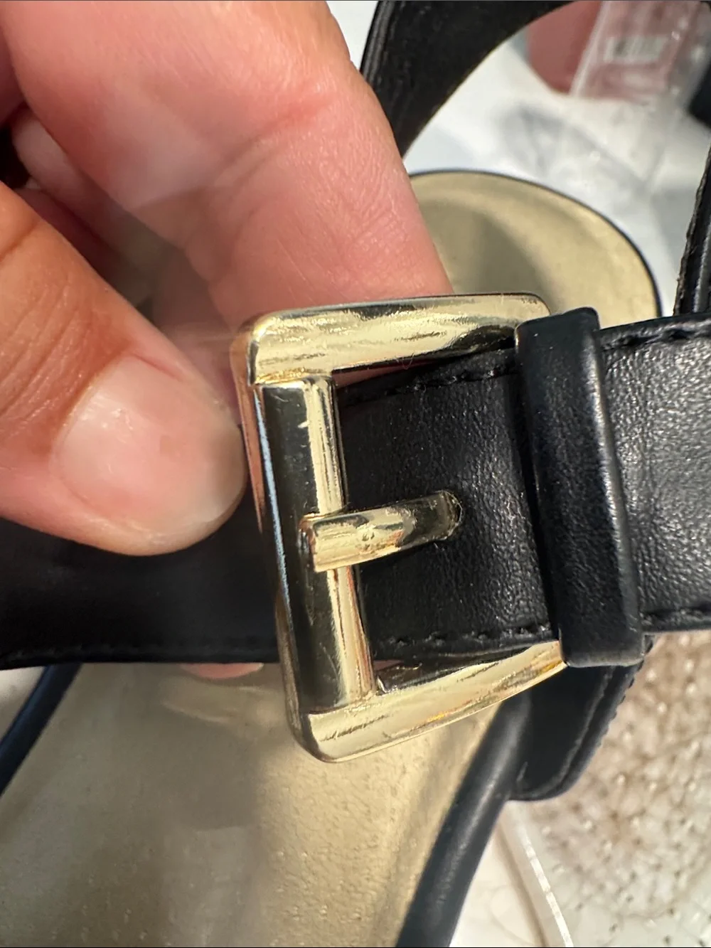 Guess Black Leather Wedge Sandals with Gold Accent
